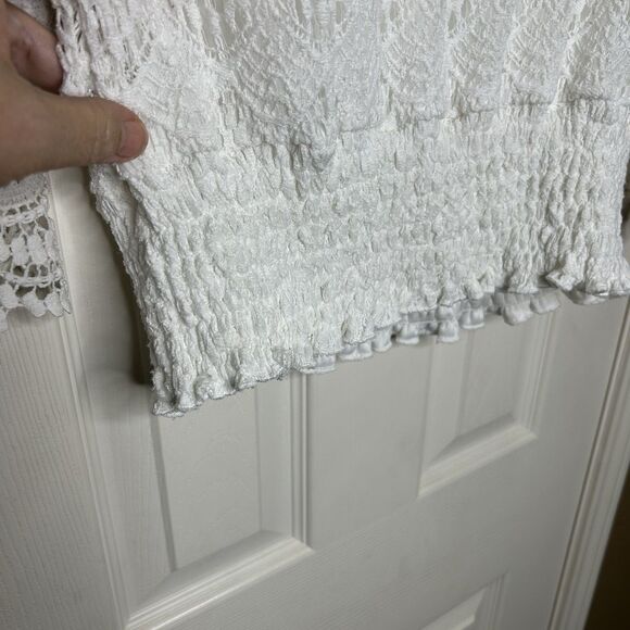 Women Top Boho Crochet Lace Lined Peasant Elastic Waist Flare Sleeve Size Sm ? - Picture 4 of 11